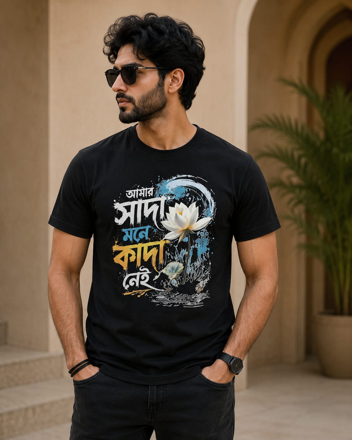 Aamar Sada Mone Kalo Nei Bengali Typography Premium Cotton Unisex T-Shirt | Ong Bong Chong